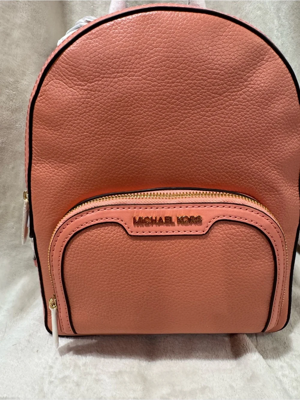 Michael Kors Jaycee Medium Zip Pocket Pebbled Leather Backpack in Sherbert